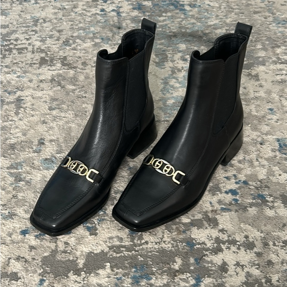 Sam Edelman Black Leather Boots with Gold Detail